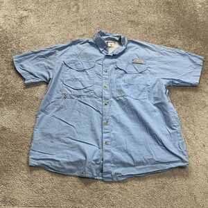 Columbia PFG Bahama Shirt Men Large Blue Cotton Button Down Short Sleeve Fishing